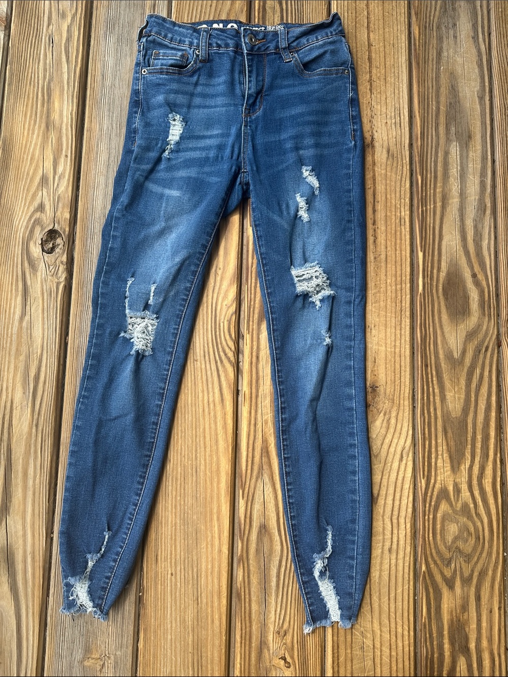 Ripped Dark Blue Skinny Jeans - High-Stretch Fit